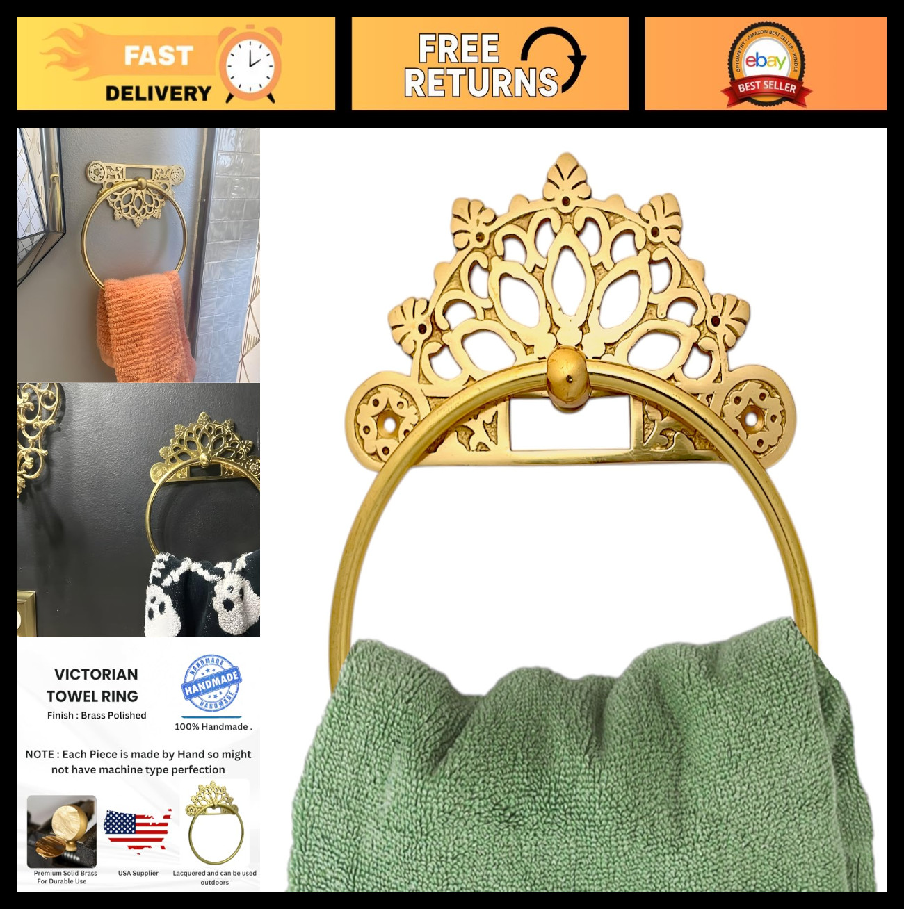 Ring | 6" Round Hand Towel Hanger | Wall Mounted Bat
