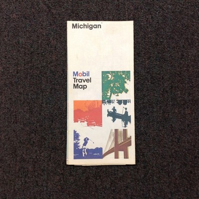 Vintage 1976 Mobil Travel Map Michigan Oil Gas Service Station Advert Road Index