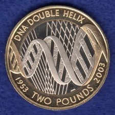 Great Britain 2003 Proof £2 Coin, 2 Pound, DNA Double Helix (Ref. t7899)