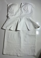 Guess White Jacquard Sweetheart Peplum Strapless Mini Dress Size M
