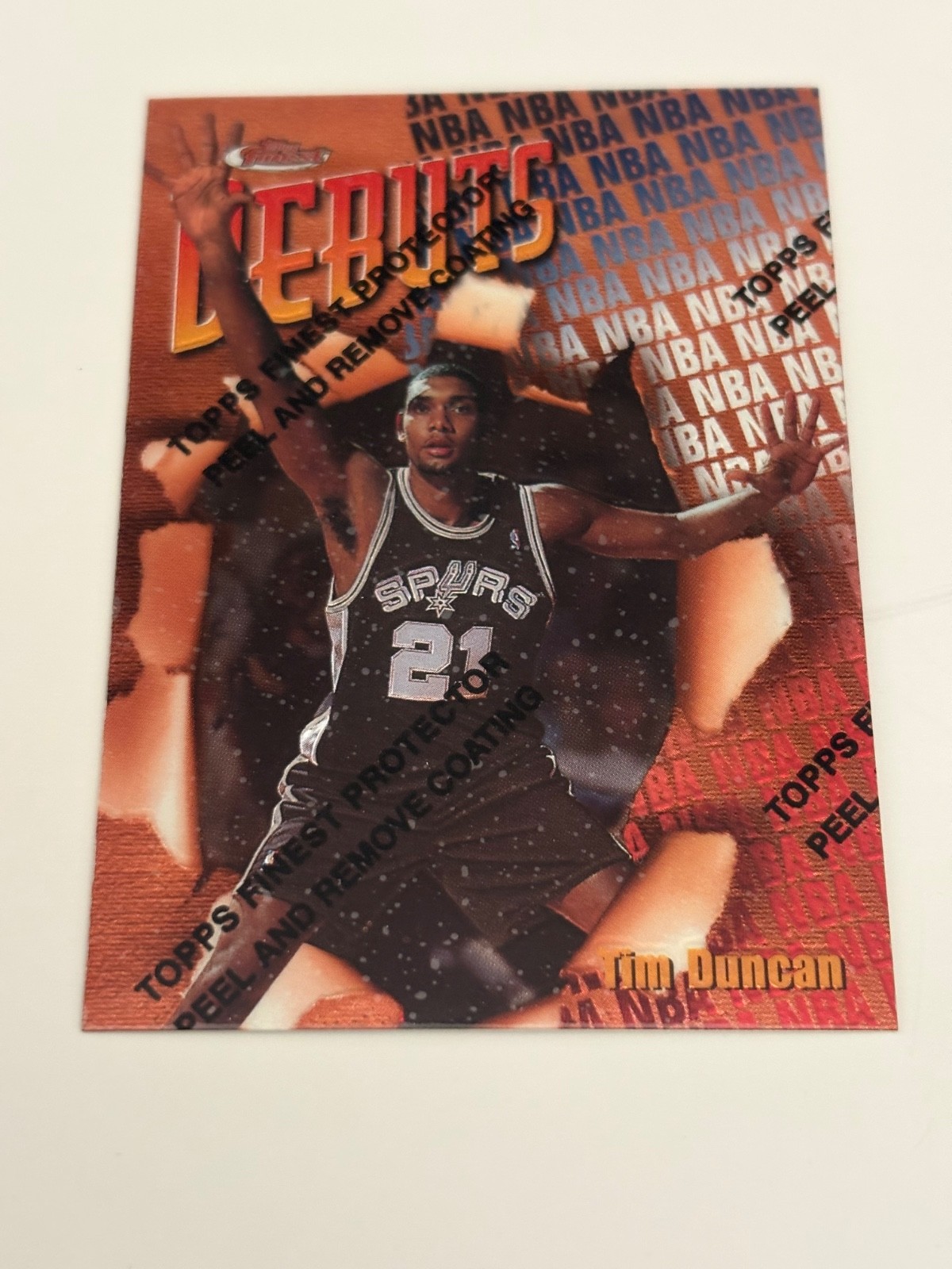 TIM DUNCAN 97/98 TOPPS FINEST ROOKIE CARD RC #101 WITH PROTECTIVE COATING