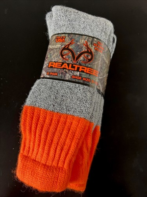 #ad 2 Pairs REALTREE 20% MERINO WOOL SOCKS Colored Cuff Gift Hunter $15.99