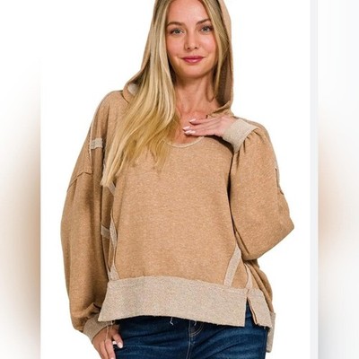 Zenana Outfitters New In Poly Tan Hoodie Sweatshirt Size S/M PTP 32