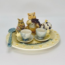 Vintage Hey Diddle Diddle Mini Tea Set Cat Fiddle Dog Cow Moon Nursery Figurine