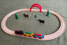 Vintage BRIO 33120 Wooden Railway Train Set - Complete - RIMLESS Wheels RARE