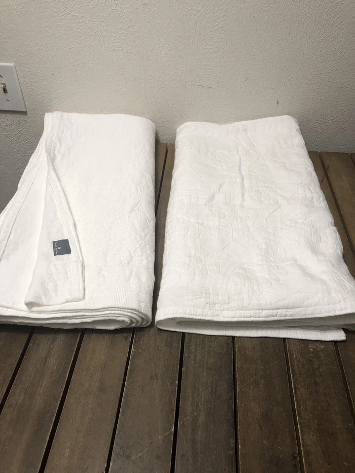 "2 paneles de cortina Pereira Da Cunha 100 % algodón matelasse blancos 49x104"" nuevos sin etiquetas" Foto 2 de 4