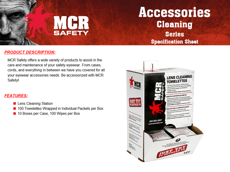 MCR SAFETY LCT PREMOISTENED ANTISTATIC LENS CLEANING WIPES TOWELETTES