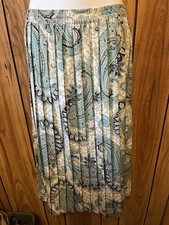 Vintage Alfred Dunner Pleated Boho Paisley Skirt Blue Elastic Waist Size 14