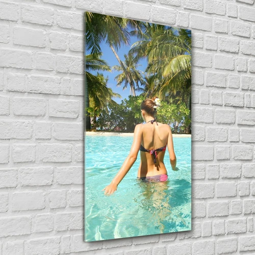 Glasbilder Wandbild Glasfoto Pool auf einer tropischen Strand insel 60x120