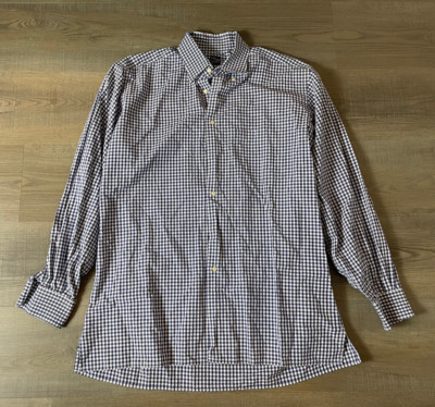 Saks Fifth Avenue Men s Blue White Checkered Button Down Shirt Large
