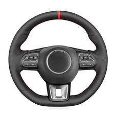 Black Genuine Leather Car Steering Wheel Cover for Ford Focus Bronco Sport