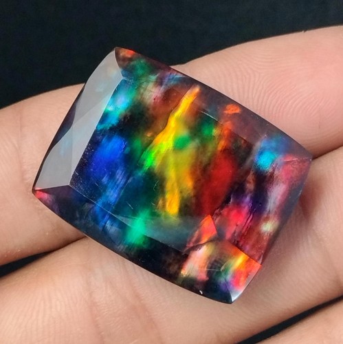 48.00 Ct Ammolite Stone Doublet Cushion Shape Cabochon Loose Gemstone 22 x 29 MM - Picture 3 of 10