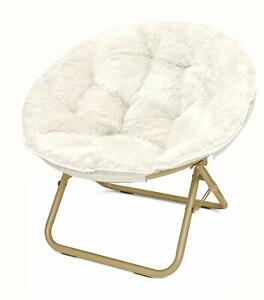 Details About White Saucer Chair Dorm Room Modern Furniture Soft Faux Fur Fluffy Cute Kid Teen