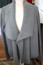 GAP Cardigan Sweater Chunky Cable Knit Large Gray Open Front Wide Collar Heavy