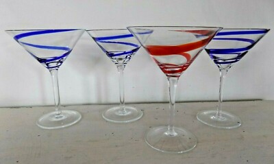 Lot 4 Pier1 Swirl Martini Glass Swirline Cosmopolitan Red Blue Spiral