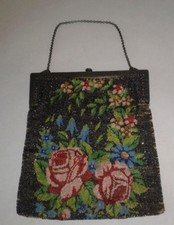 BAG Beaded Evening Art Nouveau Antique Vintage Bag Floral Design w Metal Frame