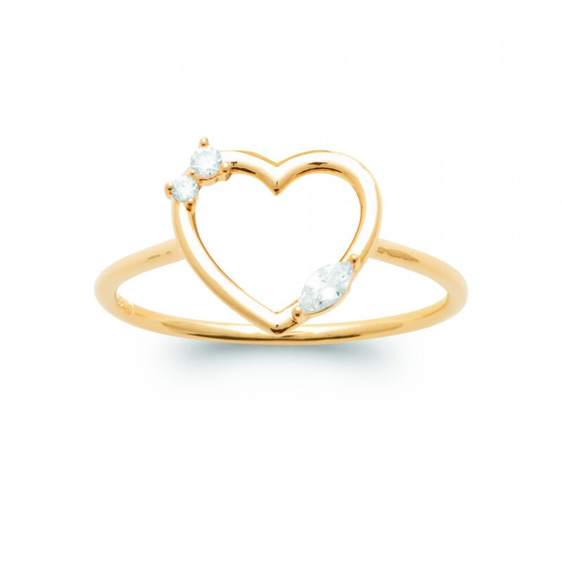 Bague coeur en plaqué or 18 carats et zirconium taille 60