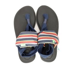 Sanuk Yoga Mat Sling 2 Sandal Sz 6 Flip Flop Thong Navy Blue Red Yellow Stripe