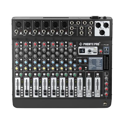 Professional 8-Channel Audio Mixer, Phenyx Pro DJ Sound Mixer Board w/Flexibl...