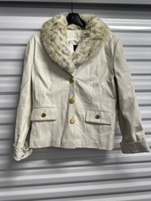 Vintage Cream Leather Jacket With Detachable Faux Fur Collar Sz M