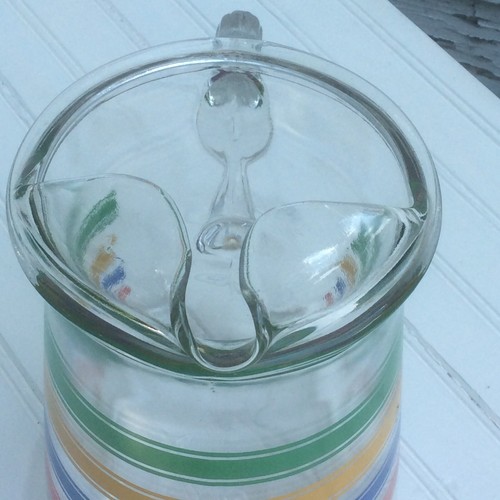 Vintage Glass Water Pitcher Primary Color Stripes 40-50’s 72 oz Capacity Great! - Picture 2 of 7