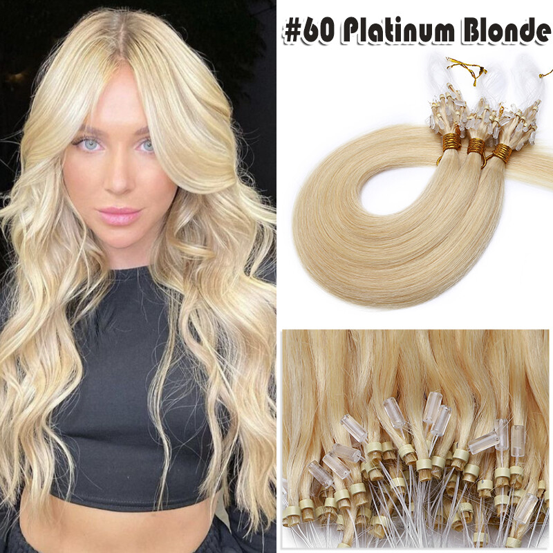 300PCS Micro Loop 100% Remy Human Hair Extensions Nano Ring Bead Full ...