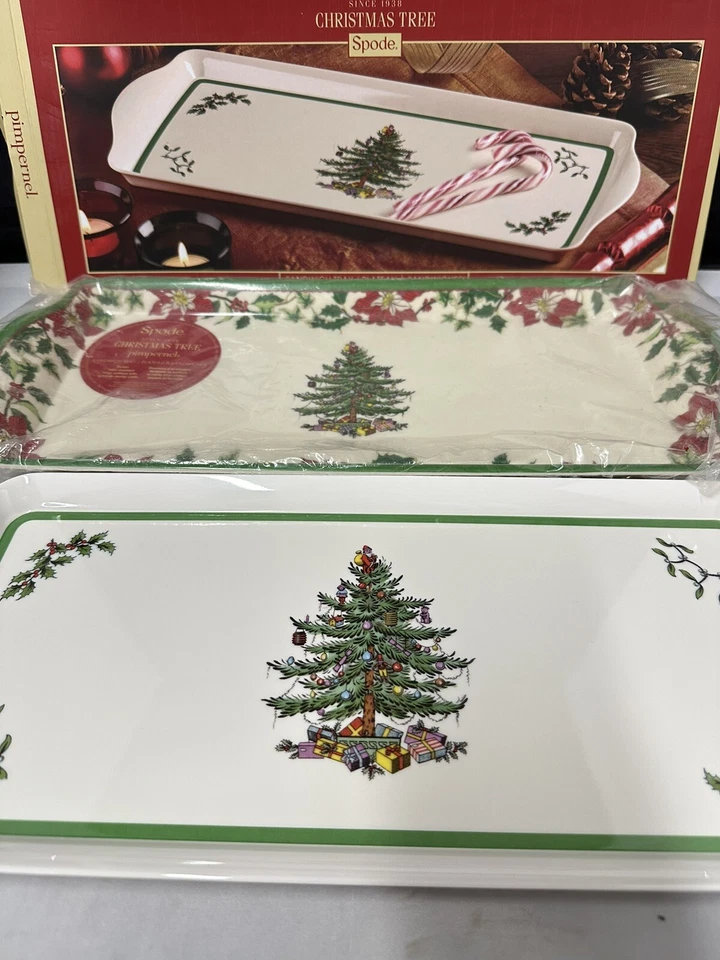 Spode CHRISTMAS TREE Poinsettia Lot of 2 Plastic Sandwich Tray New in Box NIP - Image 2 of 4