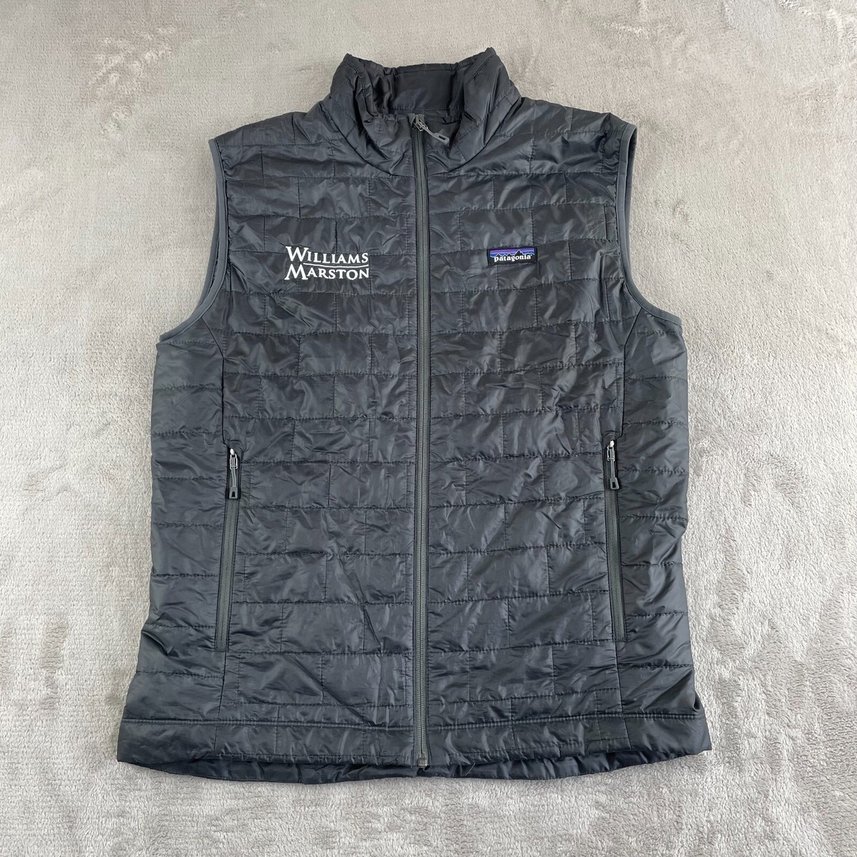 Patagonia Nano Puff Men Vest Medium Gray PrimaLoft Full Zip Corporate Logo  $189