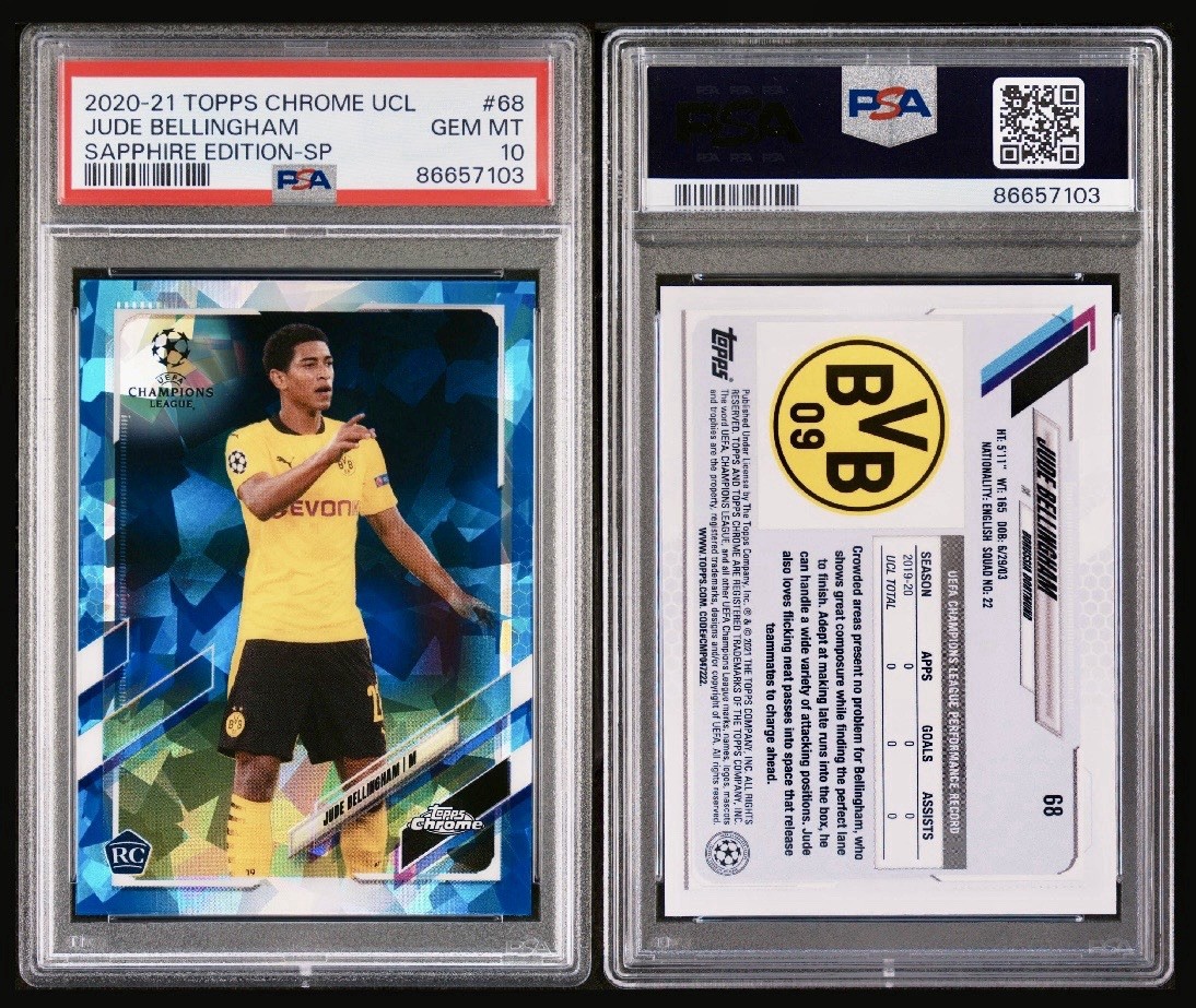 2020-21 Topps Chrome UCL Sapphire Jude Bellingham Rookie SP England RC PSA 10 view 3