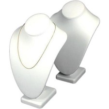 2 Necklace Bust Displays White Faux Leather Jewelry