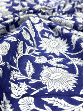 Blue Floral Hand Block Cotton Fabric Indian Jaipur Print Pure Cotton Fabric 7 YD