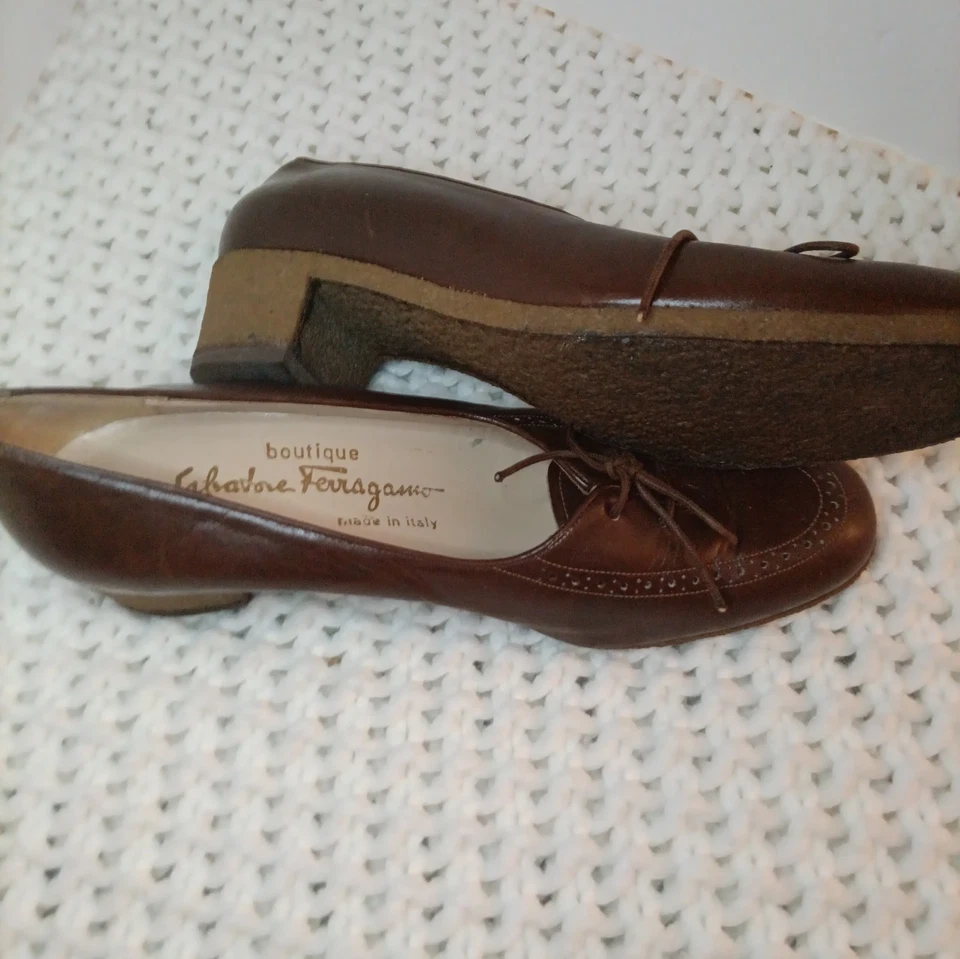 Salvadore Ferragamo 女式皮革懒人鞋 6 1/2 B 码浅口鞋棕色意大利 — 第 4/4 张图片