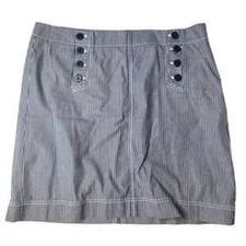 Talbots Seersucker Navy and White Nautical Striped Skirt Size 10
