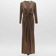 Ieena Mac Duggal Twist Front Gown 8 Bronze Metallic Long Sleeve Glamour Gown