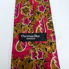 Christian Dior Monsieur Men’s 100% Silk Tie Floral Brown/Pink/Tan Made in USA