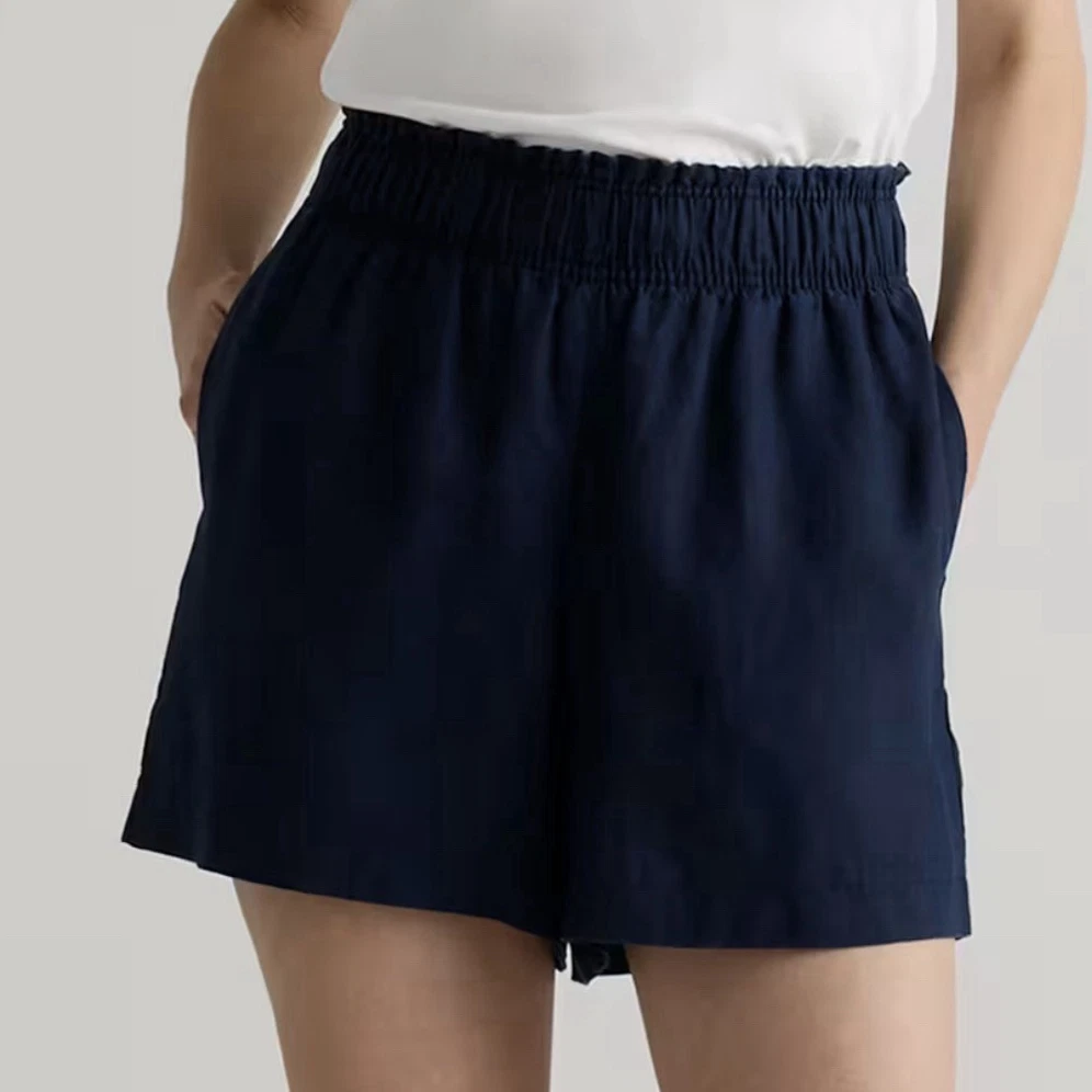Quince Linen High Waisted Shorts Size Small Deep Navy 🪄
