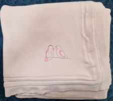 Mothercare Pink Knitted Blanket 2 birds bird motif reverse fleece 70x90cm Used