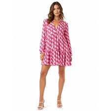 Zara Mini Cadie Dress Pink Geometric Print Tiered Cotton Mini Dress NWT Size S