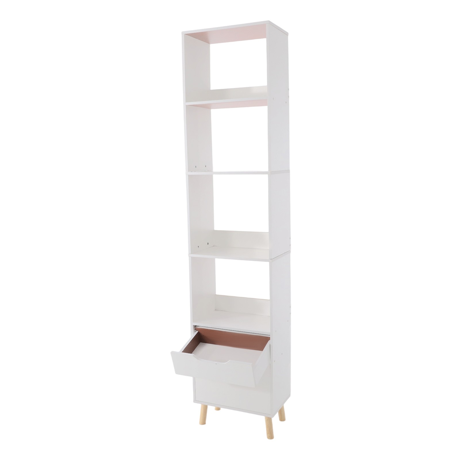 4 Tier Storage Shelf Freestanding Organizing Rack Tall Open Book Stand w/ Drawer