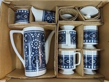 Vintage Japanese Tea Set Pitcher Blue White Design 1960s 7 pcs Brand NEW NIB