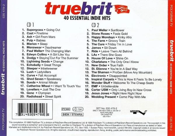 Various Artists Truebrit - 40 Essential Indie Hits double CD Europe Polygram Tv - Bild 2 von 4