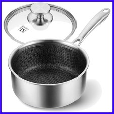 Hybrid Nonstick Stainless Steel Saucepan, 2 Quart Tri-Ply Stainless Steel Sau...