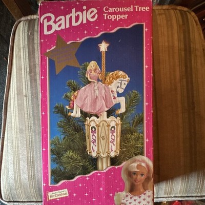 Mr. Christmas Barbie Rotating Carousel Tree Topper Pink White Gold 49501-6