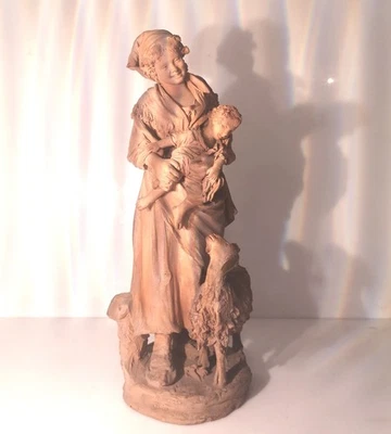 Groupe terre cuite signée G. Vaccaro Caltagirone, 1793–1889 – Mère et Enfant - Photo 1/4