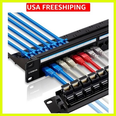 24 Port RJ45 Patch Panel Cat6 Feed Through, Coupler Network Panel 19 Inch, In...
