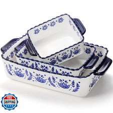 SOUJOY 3-Pack Porcelain Bakeware Set - Rectangular Baking Dishes, Lasagna Pan