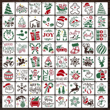 64Pcs Small Christmas Stencils, 3X3 Inch Reusable Craft Stencil for Painting on