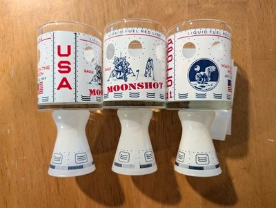 Apollo 11 Moonshot Fuel Line Drink Glasses 1969 Set Of 3