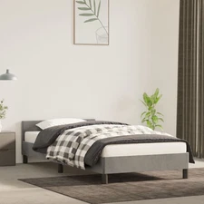 Bed Frame With Headboard Light grey Velvet, Plywood, Engineered wood