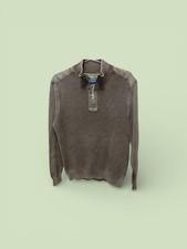 Men  s Waffle Knit Quarter Zip Cotton Casual Sweater Enzyme Washed Design